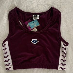 Arena Deep Burgundy Crop Top with White Accents
